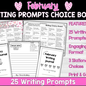 Writing Choice Board Monthly Writing Prompts February