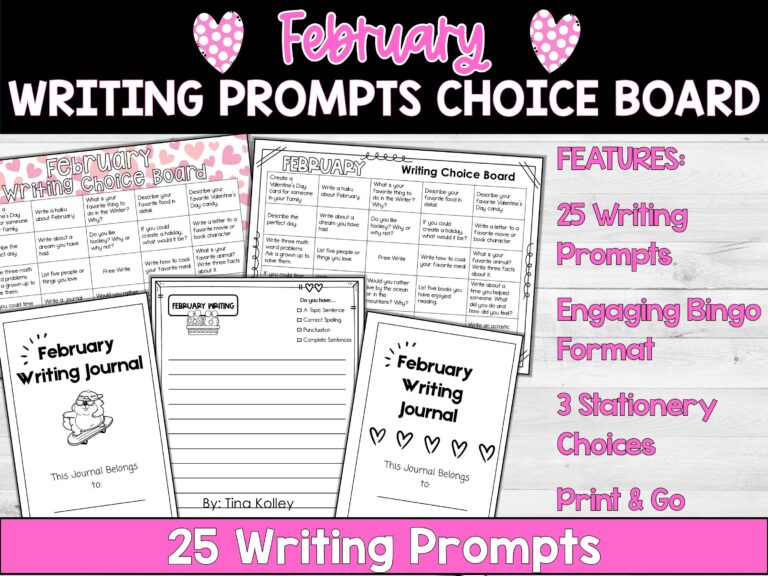 Writing Choice Board Monthly Writing Prompts February