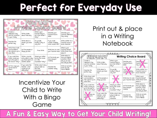 Writing Choice Board Writing Prompts February