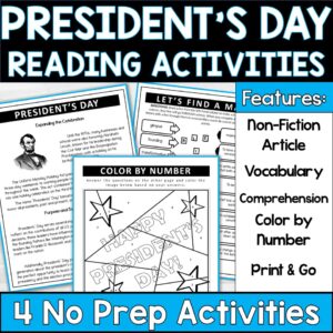 Presidents Day reading comprehension Color by Number