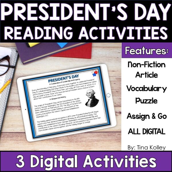 DIGITAL Presidents Day Reading Comprehension and Secret Word Activity